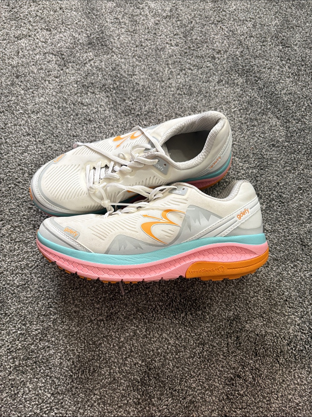 Women's Gefy Mighty walk Shoes in White with Pink, Aqua & Orange Accents